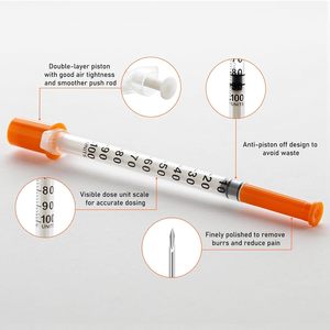 Seringue à insuline de 0,3 ml, échantillon gratuit, seringue à insuline avec <span class=keywords><strong>aiguille</strong></span> de calibre 31, 8 mm, 30 unités, 30g <span class=keywords><strong>31g</strong></span> 1/2" - Product Image 3