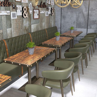 Meubles commerciaux anciens pour fast-food Salon double places en cuir pour restaurant sectionnel Cabine de canapé en bois