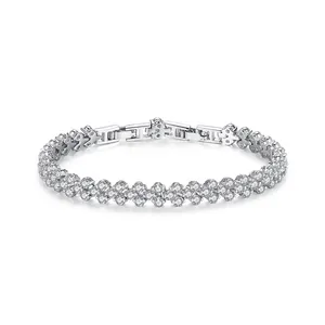 LUOTEEMI Plain Paved 3A Cubic Zirconia Bracelet of Cut Stone Design for Woman Daily Wearing Jewelry