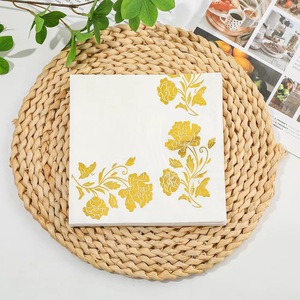 Serviettes imprimées à motif de pivoines, serviettes carrées à motif de pivoines en feuille d'or, pour les fêtes, les réceptions, les rassemblements et les événements haut de gamme - Product Image 2