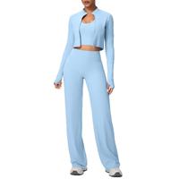 Ensemble de yoga 3 pièces taille haute, coupe ajustée, respirant, léger, extensible dans les quatre sens, grande taille, pour entraînement, marque privée, Fantasy Workout Long