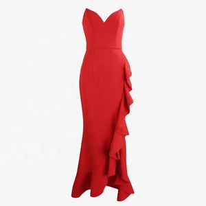 Femmes Sexy Hors Épaule Volants Sirène Longue Robe De Soirée Rouge Élégant Bal De Mariage Robe Maxi - Product Image 5
