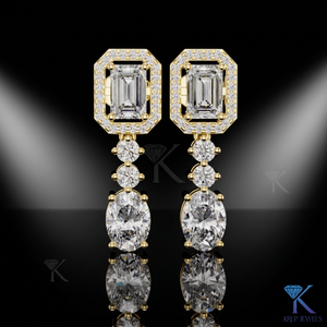 CVD <b>Diamond</b> Emerald Cut Round Oval Drop <b>Dangle</b> <b>Earrings</b> 14K Solid Gold Luxury Bridal Wedding & Party Jewelry - Product Image 1