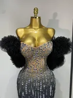 Robe longue maxi scintillante à épaules dénudées pour femme, sexy et luxueuse, idéale pour anniversaire, bal de promo, soirée en boîte de nuit, spectacle de scène ou costume de chanteuse