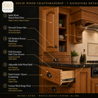 Meubles de cuisine sur mesure en bois massif pour toute la maison, style traditionnel cerisier et noyer, hotte personnalisée avec façade en verre, fabrication OEM