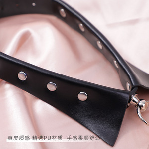 Collier en cuir noir avec chaîne et laisse pour jeu de rôle adulte, jouet érotique unisexe - Product Image 3