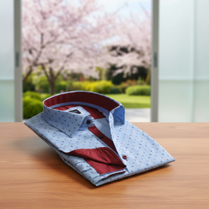 Camisa Casual con Cuello Cuadrado Azul y Rojo, 100% Algodón de Alta Calidad, Formal para Primavera - Product Image 3
