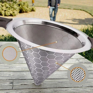 กรวยสแตนเลส304ใบใหญ่สองหูทำจากสเตนเลสสตีล304กรองน้ำได้สองชั้น - Product Image 1