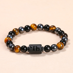 Pulsera Elástica de Piedras JD GEMS de Doble Cara con Doce Constelaciones del Zodiaco, Ojo de Tigre Amarillo Natural 3A, Obsidiana Negra y Hematita - Product Image 3