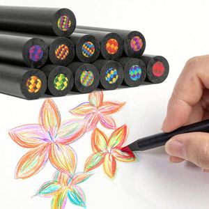 Proveedor de Arte, Lápices Redondos de Madera Negra, 12 Colores en 1, Lápices de Colores Arcoíris, Juego Multicolor para Libros de Colorear - Product Image 1