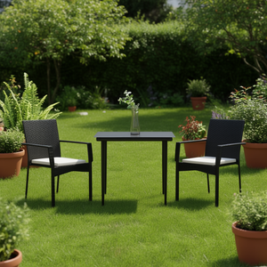 Set da Pranzo da Giardino in Rattan Nero per 2 Persone, Resistente alle Intemperie, Arredamento da Esterno in Stile Contemporaneo con Struttura in Metallo - Product Image 2