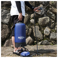 TRAIL SOUL Sac de douche de camping portable avec pompe à pression, matériau PVC, capacité 5L, bleu/gris, option de logo personnalisé pour une utilisation en extérieur