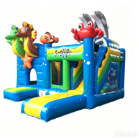 Structure gonflable combinée Sea Life Cartoon avec toboggan, parcours d'obstacles, espace cachette et jeux de divertissement