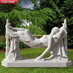 Outdoor Garden Life Size Natural Stone White Marble Nude Lady Lying Sculpture