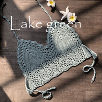 Maillot de bain bikini taille haute uni sexy à découpes style bohème en crochet coquillage pour femme
