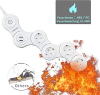 Multiprise Euro 16A 250V avec 2 ports USB et 4 prises CA pivotantes, protection contre les surtensions CE pour rallonge électrique