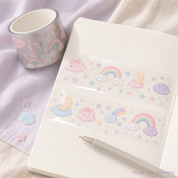 Ruban adhésif PET brillant personnalisé pour journalisation, motifs nuages célestes, arc-en-ciel, lune et étoiles, design rêveur pour agenda et scrapbooking
