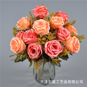 ช่อดอกกุหลาบประดิษฐ์ 7 หัว ดอกไม้ผ้าตกแต่งบ้าน ตกแต่งงานแต่งงาน - Product Image 1