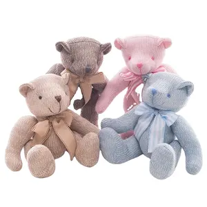 Soft Cute Teddy Bear Stuffed Animal Knitting Plush Toy Adjustable Joint Kids Christmas Birthday Gift For Girls Friends 14 Inch