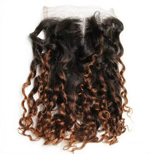 Extensions de cheveux humains Ombre Brun T1b 30 Mongolian <span class=keywords><strong>Pixie</strong></span> Curls avec closure et frontal - Product Image 1