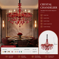Lustre en verre cristal rouge européen, luminaire suspendu de luxe pour salle à manger d'hôtel, hall d'hôtel, projet commercial