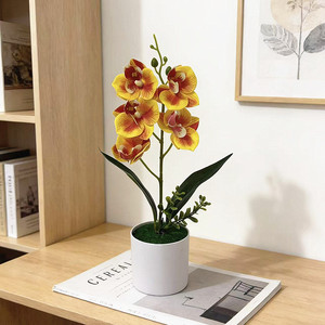 Orchidée Phalaenopsis Artificielle Paulon, Bonsaï de 33 cm de Haut, Blanc, Jaune, Violet, Décoration pour la Maison et le Bureau - Product Image 3