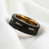 Bague de mariage pour homme en carbure de tungstène noir 8 mm avec incrustation feuille d'or et météorite, bijoux personnalisés en gros OEM/ODM