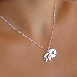 Personalizzato 18k oro Del Mondo Mappa e Bussola Collana di fascino del pendente Wanderlust Regalo in acciaio inox Gioielli viaggiatore - Product Image 5