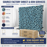 Mur de fleurs artificielles roulé de haute qualité 3D/5D, fond bleu 8ft x 8ft pour mariage