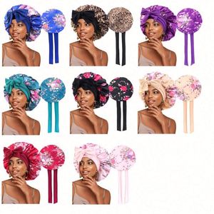 Extra Large Satin Hair Bonnet With Wrap Sleeping Bonnets With Belt Band Tails Silk <b>Tie</b> Bonnet Satin Night Cap - Product Image 6