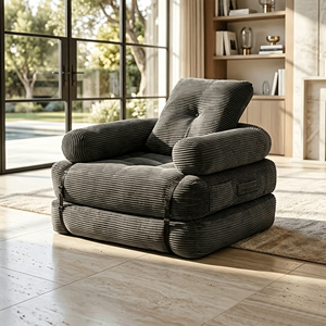 Striped Corduroy Foldable Lazy <strong>Sofa</strong> <strong>Bed</strong>, Vacuum Compress Modular Single Floor <strong>Sofa</strong>, Detachable Leisure Chair For Home Apartment - Product Image 1