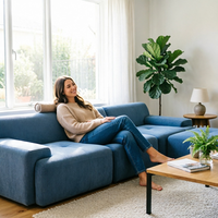 Canapé modulaire en tissu corduroy de couleur personnalisée, 3 places, en forme de L, avec chaise longue, style contemporain pour la maison