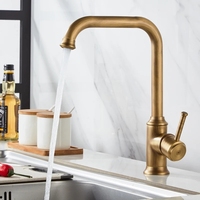 Robinet de lavabo de salle de bain et de cuisine en laiton massif doré antique de luxe, chaud/froid, à poser sur comptoir, avec tuyau d'arrivée pour projets hôteliers
