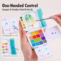 LISI Mini Kit de Pintura Portátil de 16 Colores, Set de Acuarelas de Viaje, Pinceles, Paleta y Lienzo de 2.5mL