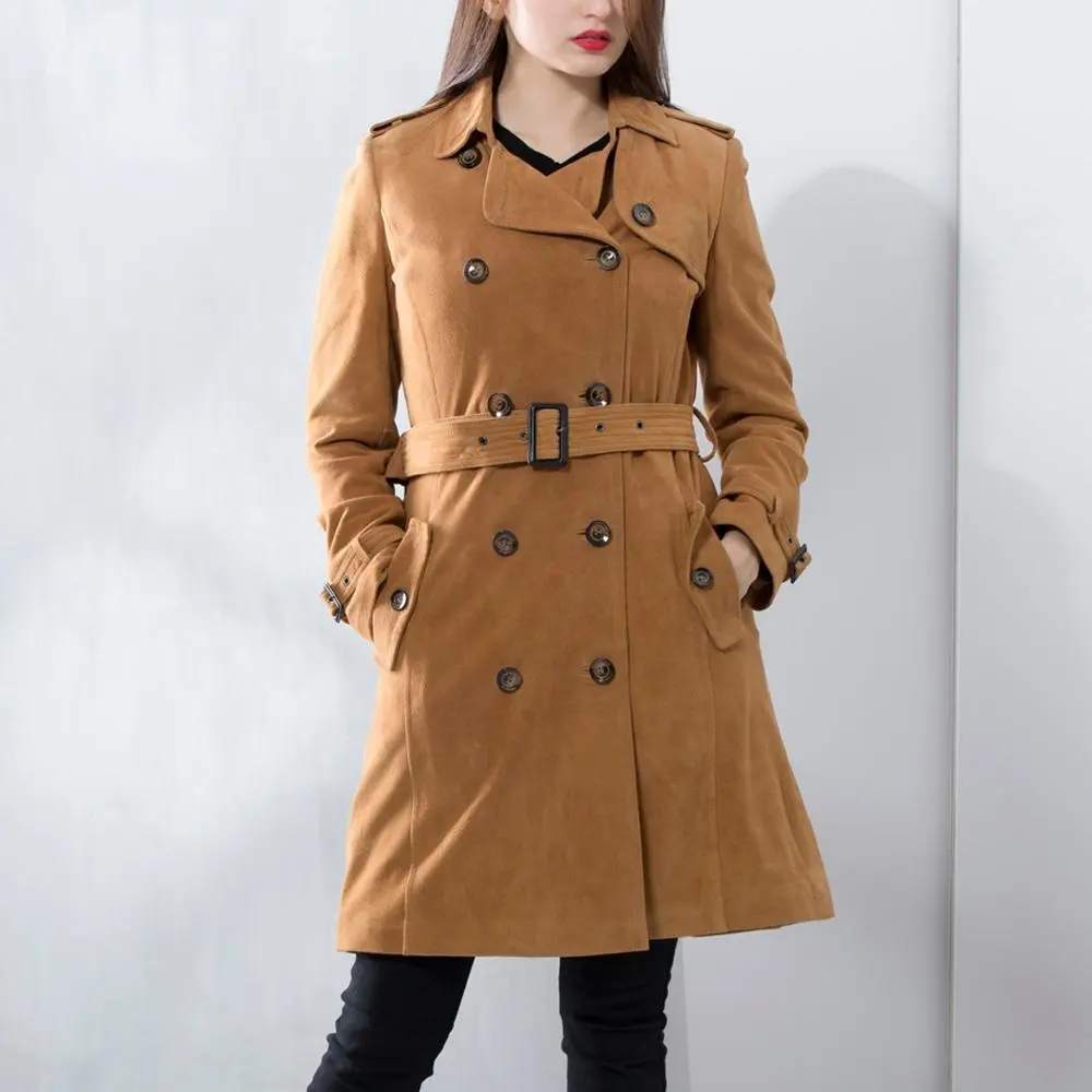 Dalian Donice Women's Custom OEM Leather Suede Trench Coat