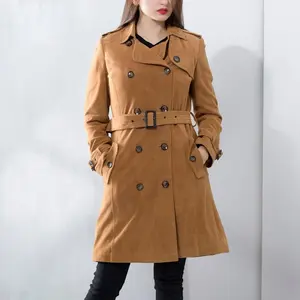Dalian donice casaco feminino de couro do oem, camurça trincheira