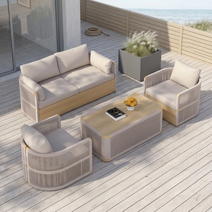 Conjunto de Sillones de Patio de Cuerda de Teca en Color Personalizado, con Cojín de Tela Resistente a la Intemperie, para Proyectos Arquitectónicos de Diseño - Product Image 1