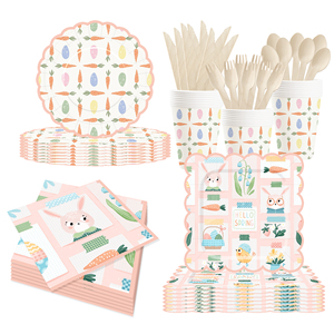 DAMAI Nuevo Diseño con Temática de Primavera y Conejo, Juego de Vajilla Desechable de Papel para Fiesta de Cumpleaños, Platos, Servilletas y Vasos para Pascua - Product Image 2