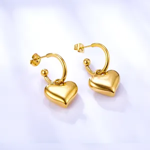 Good Prices Korean Hoop Earrings 18K Gold Plated Zircon Earrings Bridal Non Tarnish Love Heart Earrings