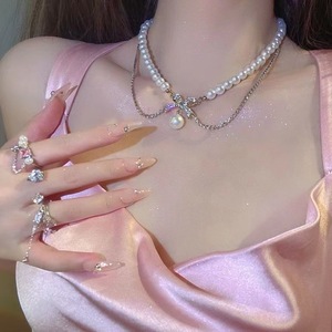 Daihe Fashion Koreaanse Boog Parel Ketting Multi Layer Zirkoon Parel Claviculaire Ketting Ketting Voor Vrouwen - Product Image 4