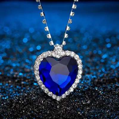 Gros coeur Titanic de l'océan coeur bleu amour pour toujours pendentif collier