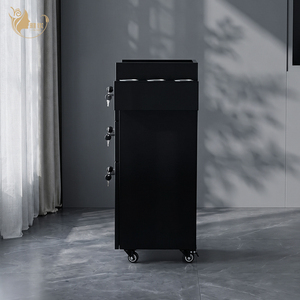 Chariot de Salon Professionnel Verrouillable avec Rangement Supérieur Ouvert - Chariot de Barbier Robuste Noir et Armoire à Outils de Coiffeur avec Clés - Product Image 6