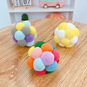 Silent Lightweight Elastic Bouncy <strong>Cat</strong> Toys Vibrant Interactive Fleece Bell Small Soft Balls Handmade Rainbow <strong>Seven</strong> Tones Indoor - Product Image 5