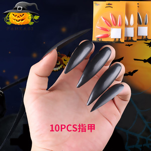 Faux ongles noirs pour Halloween, 10 pièces, longs et pointus, accessoires de costume de sorcière et de vampire, accessoire de maquillage en plastique - Product Image 1