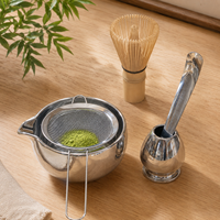 Ensemble de thé matcha argenté avec logo personnalisé, bol à matcha en céramique de qualité supérieure avec fouet, tamis, cuillère, ensemble cadeau pour la cérémonie du thé japonaise