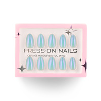 30 faux ongles à presser, courts, en forme d'amande, effet œil de chat bleu aurore, prêts à poser