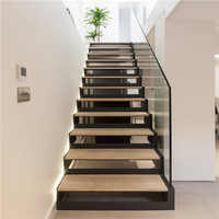 Ace Escalier flottant préfabriqué en acier au carbone moderne Mono Beam Escalier en bois de hêtre et de chêne Escalier d'intérieur Design pour maisons