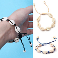 Bracelet/Chaîne de cheville/Collier en coquillages naturels de cauris, fait main, style hawaïen et jamaïcain, réglable pour femmes