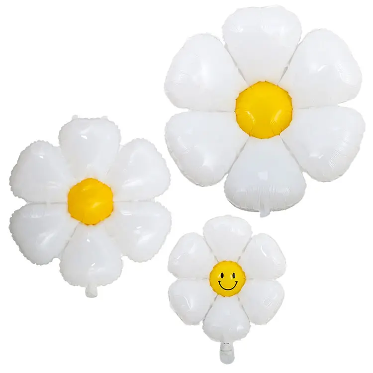 EW style-Globo de papel de aluminio con forma de Margarita, suministros de flores blancas de gran tamaño para decoración de fiesta de cumpleaños de adultos, venta al por mayor