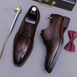 Zapatos Derby de cuero para hombre, zapatos de cuero hechos a mano, zapatos de hombre de cuero genuino con diseño de brogue inglés, botas de hombre con cordones - Product Image 2